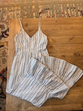 LoveShackFancy Blue & White Striped Spaghetti-Strap Jumpsuit